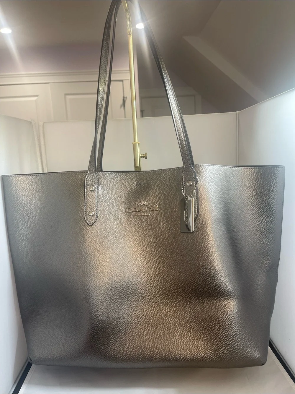 Coach Town Tote in Metallic Grey/Silver